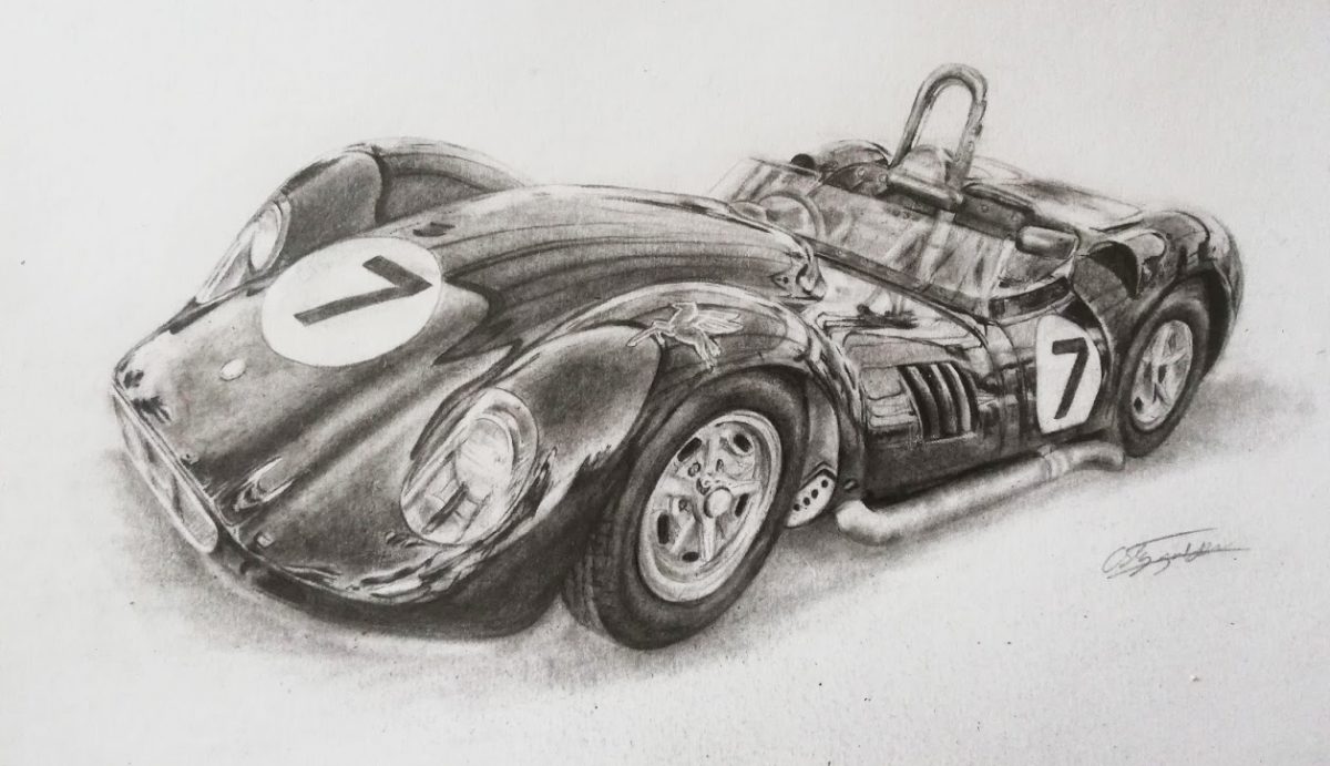 1958 Lister-Chevrolet ‘Knobbly’ car drawing at Goodwood Revival